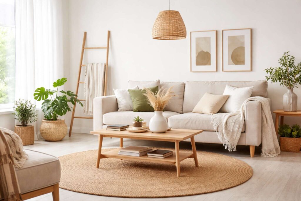 Simple home interior design ideas with neutral living room decor